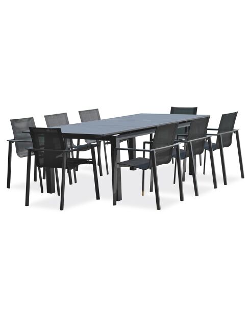 Tuinset Miami uitschuifbare tafel + 8 fauteuils antraciet - 180/240x100x77 cm