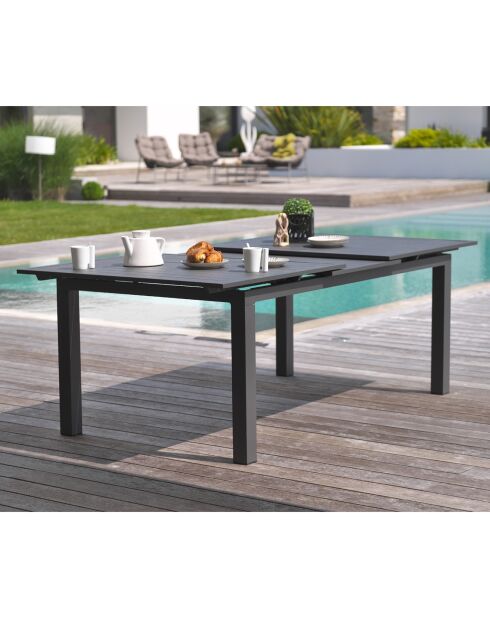 Gartenset VENISE-TB250 Tisch mit Verlängerung + 10 stapelbare ALU-MIAMI-FT Sessel Anthrazitgrau