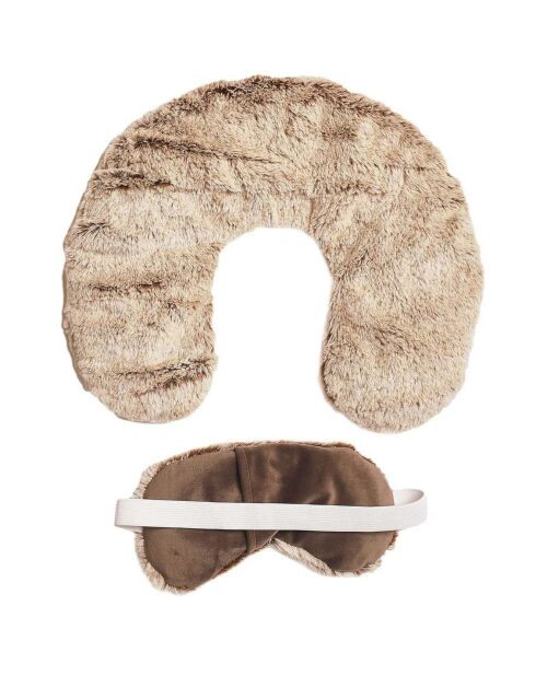 Coffret tour de cou + masque micro ondable beige - 24x16 cm