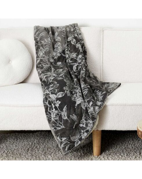 Plaid velours motif Sherpa gris - 120x150 cm