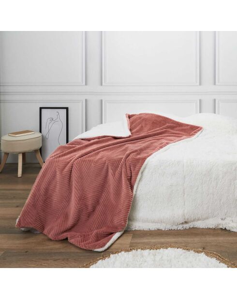 Plaid imitation fourure et Sherpa rose - 140x200 cm