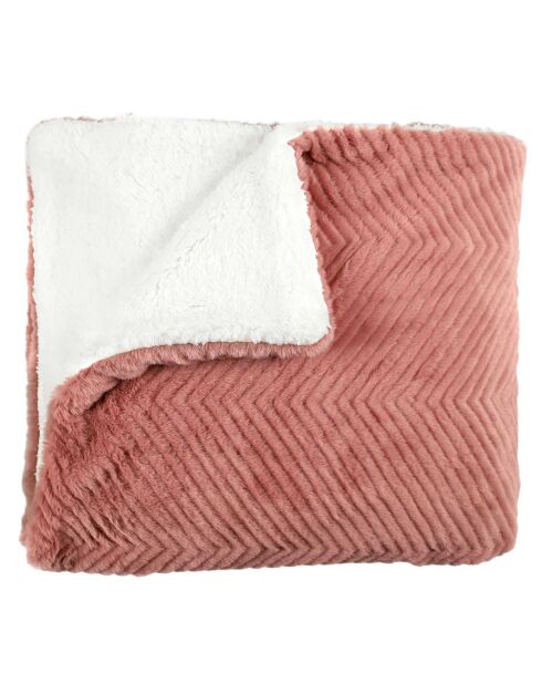 Plaid imitation fourure et Sherpa rose - 140x200 cm