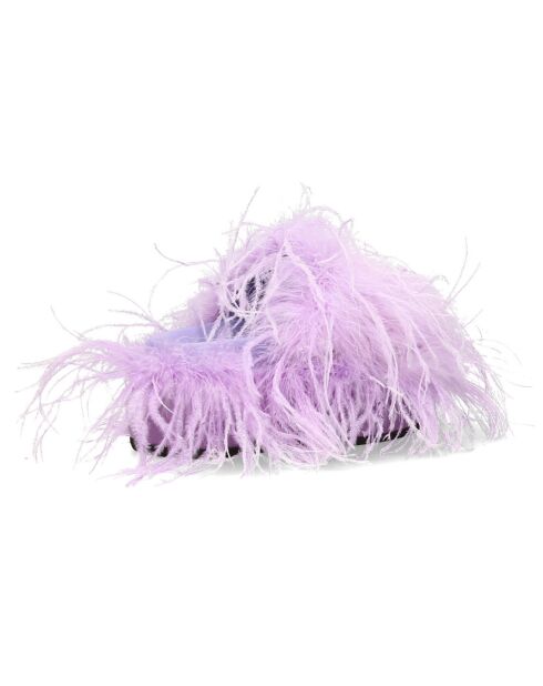 Mules en Plumes d'Autruche Selene lilas - Talon 5.5 cm