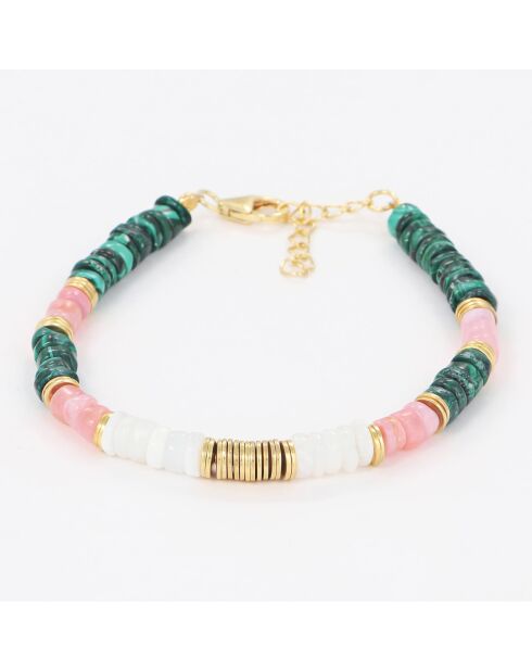 Bracelet Necalli en Malachite, Opale rose & Opale blanche