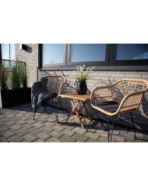 2 Fauteuils avec coussin Trieste naturel - 60x57x82 cm