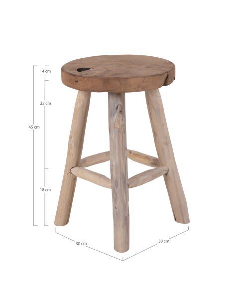 Tabouret en teck Badia naturel - 30x30x45 cm