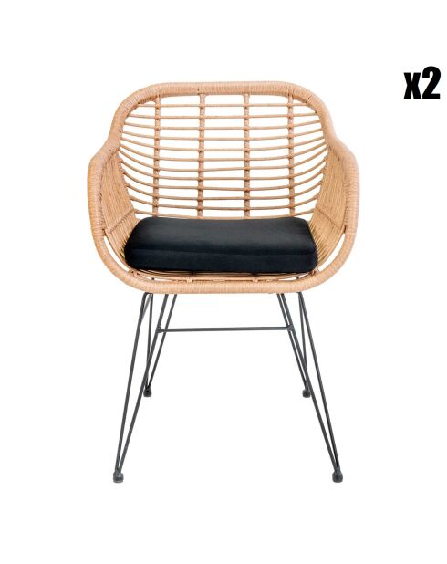 2 Fauteuils avec coussin Trieste naturel - 60x57x82 cm