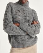 Pull en Laine mélangée col roulé manches bouffantes gris