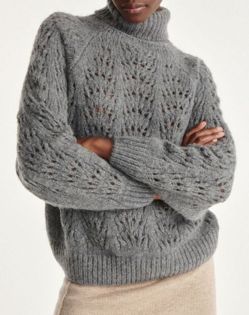 Pull en Laine mélangée col roulé manches bouffantes gris