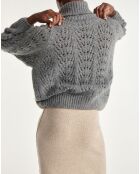 Pull en Laine mélangée col roulé manches bouffantes gris