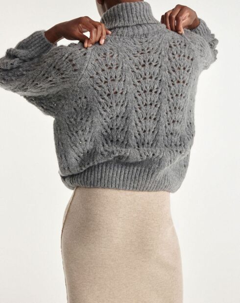 Pull en Laine mélangée col roulé manches bouffantes gris
