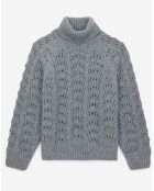 Pull en Laine mélangée col roulé manches bouffantes gris