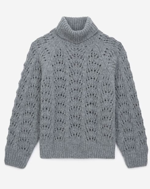 Pull en Laine mélangée col roulé manches bouffantes gris