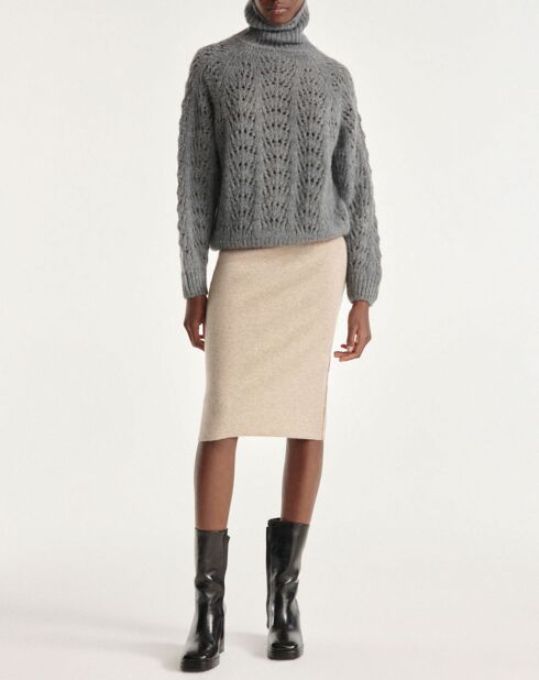 Pull en Laine mélangée col roulé manches bouffantes gris