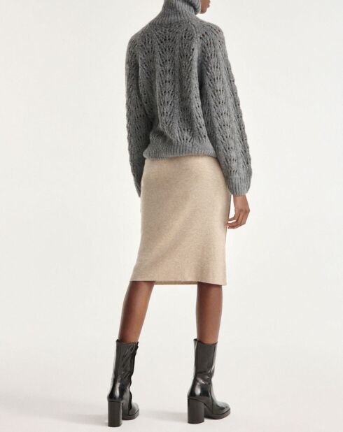 Pull en Laine mélangée col roulé manches bouffantes gris