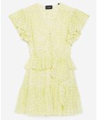 Robe courte manches courtes avec volants blanc/jaune