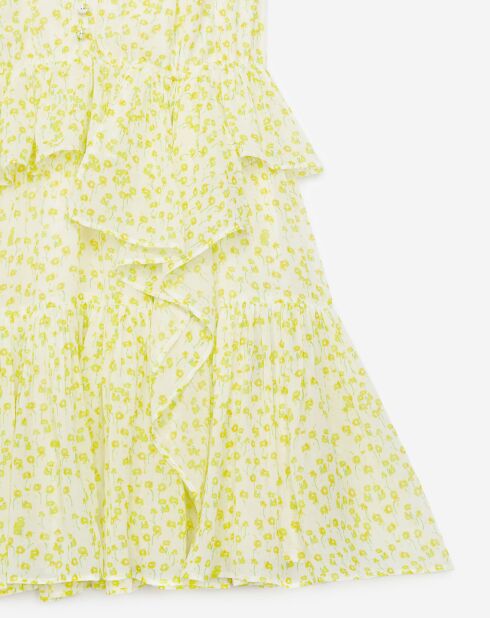 Robe courte manches courtes avec volants blanc/jaune