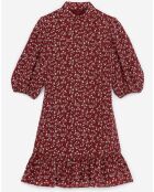 Robe en Soie mélangée col montant manche 3/4 bordeaux