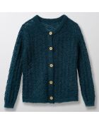 Cardigan en Laine & Mohair mélangés ajouré vert foncé