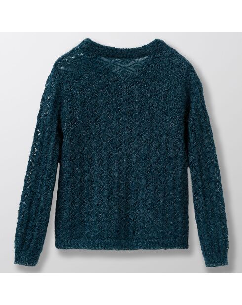 Cardigan en Laine & Mohair mélangés ajouré vert foncé