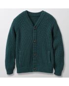 Cardigan en Coton & Laine côte perlée vert foncé