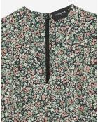 Soepele groene top met ruches en bloemenprint