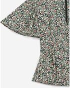 Soepele groene top met ruches en bloemenprint