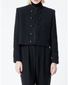 Veste double boutonnage avec details cuir noire