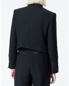 Veste double boutonnage avec details cuir noire