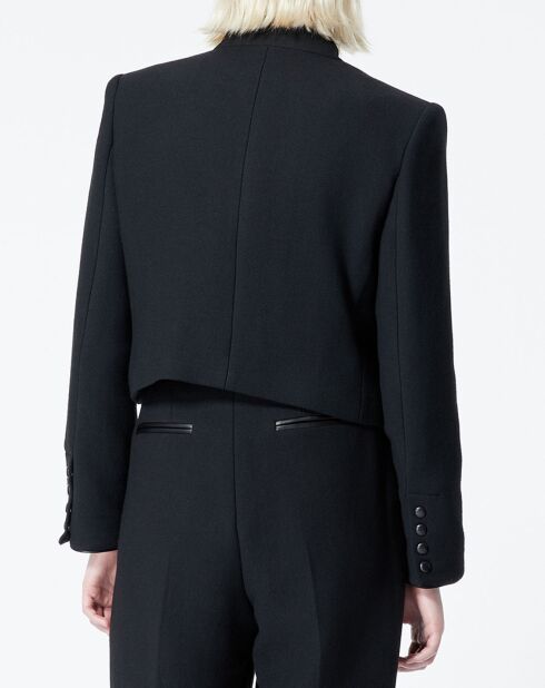 Veste double boutonnage avec details cuir noire