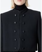 Veste double boutonnage avec details cuir noire