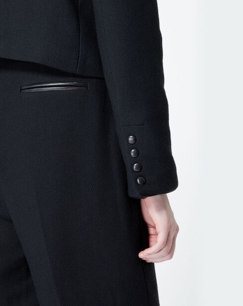 Veste double boutonnage avec details cuir noire