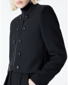 Veste double boutonnage avec details cuir noire