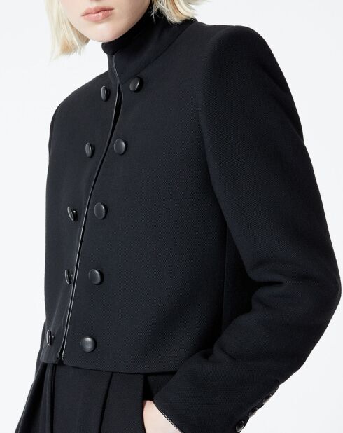 Veste double boutonnage avec details cuir noire
