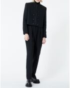 Veste double boutonnage avec details cuir noire