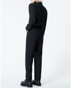 Veste double boutonnage avec details cuir noire