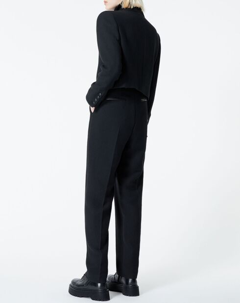 Veste double boutonnage avec details cuir noire