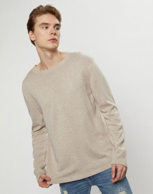 Pull col rond beige