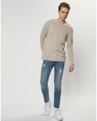 Pull col rond beige