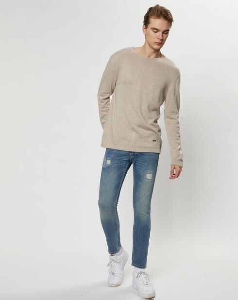 Pull col rond beige