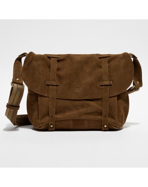 Sac besace en Cuir Bernie vert kaki - 35x16x23 cm
