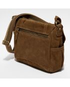 Sac besace en Cuir Bernie vert kaki - 35x16x23 cm