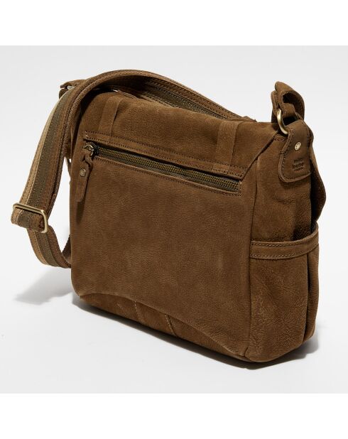 Sac besace en Cuir Bernie vert kaki - 35x16x23 cm