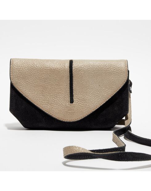 Sac bandoulière en Cuir Ogier Spark noir/beige - 26x9x14 cm