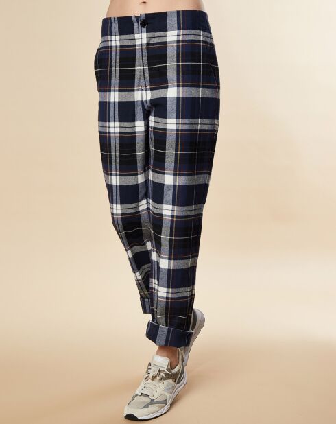 Karottenhose Roger aus Baumwollmix mit marineblauem Karomuster