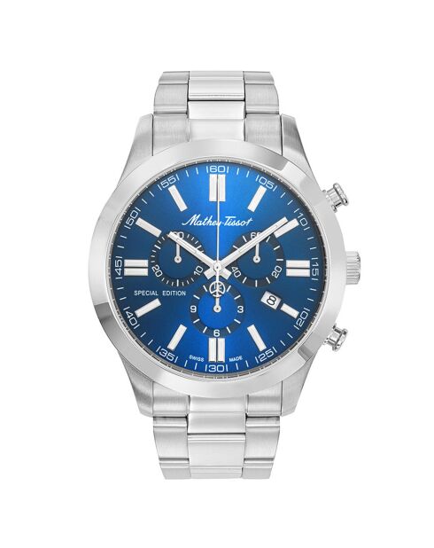 Montre Homme Quartz en Acier Mathy I Jumbo Chrono argentée
