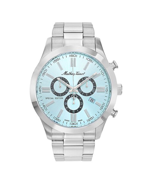 Montre Homme Quartz en Acier Mathy I Jumbo Chrono argentée
