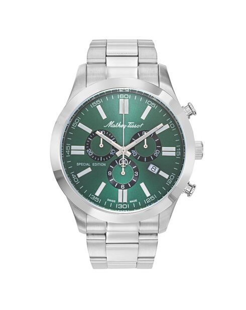 Montre Homme Quartz en Acier Mathy I Jumbo Chrono argentée