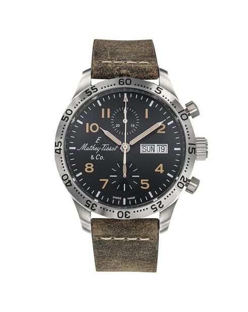 Herren-Automatikuhr aus Leder Type 21 Chrono Auto grün/braun