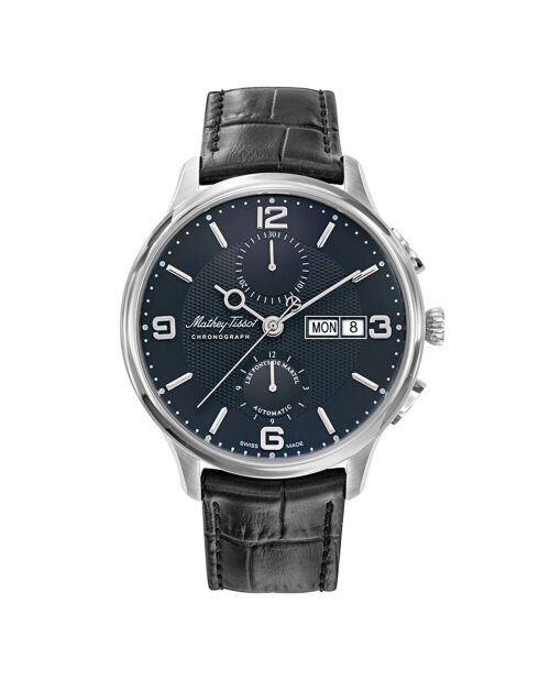 Edmond Chrono Automatic Schwarze automatische Lederarmbanduhr für Herren